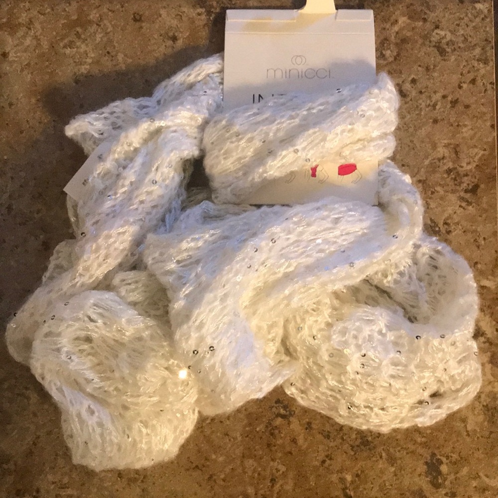 White Infiniti Scarf W/ Silver Sequins